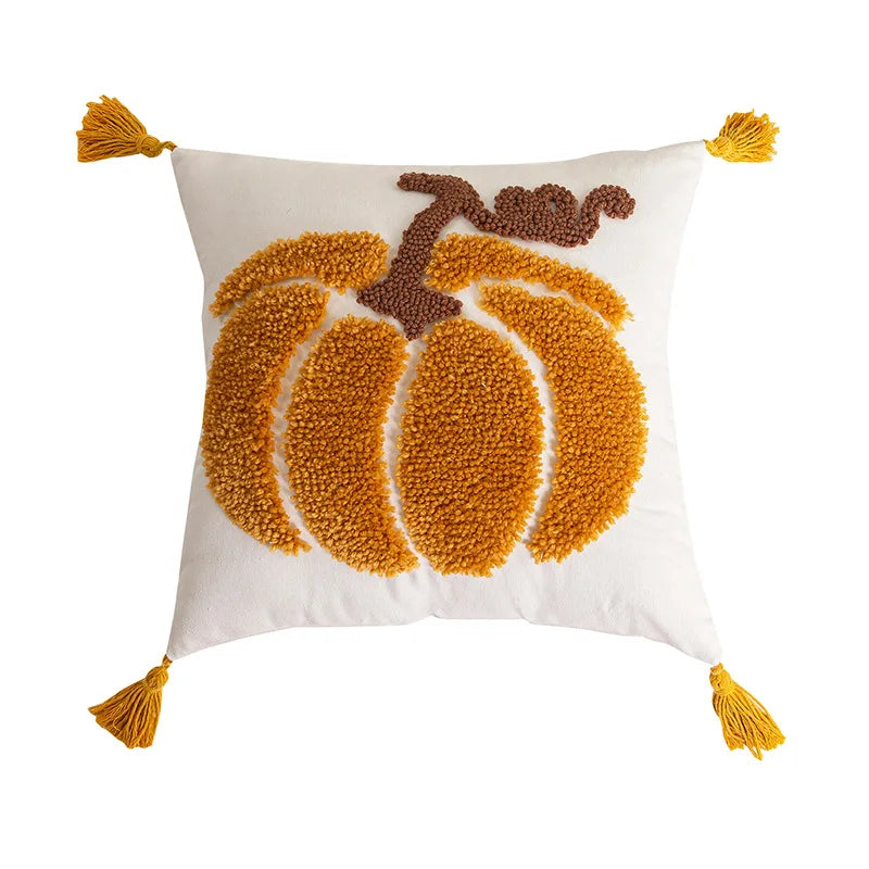 Golden yellow pumpkin cushion cover with tassels