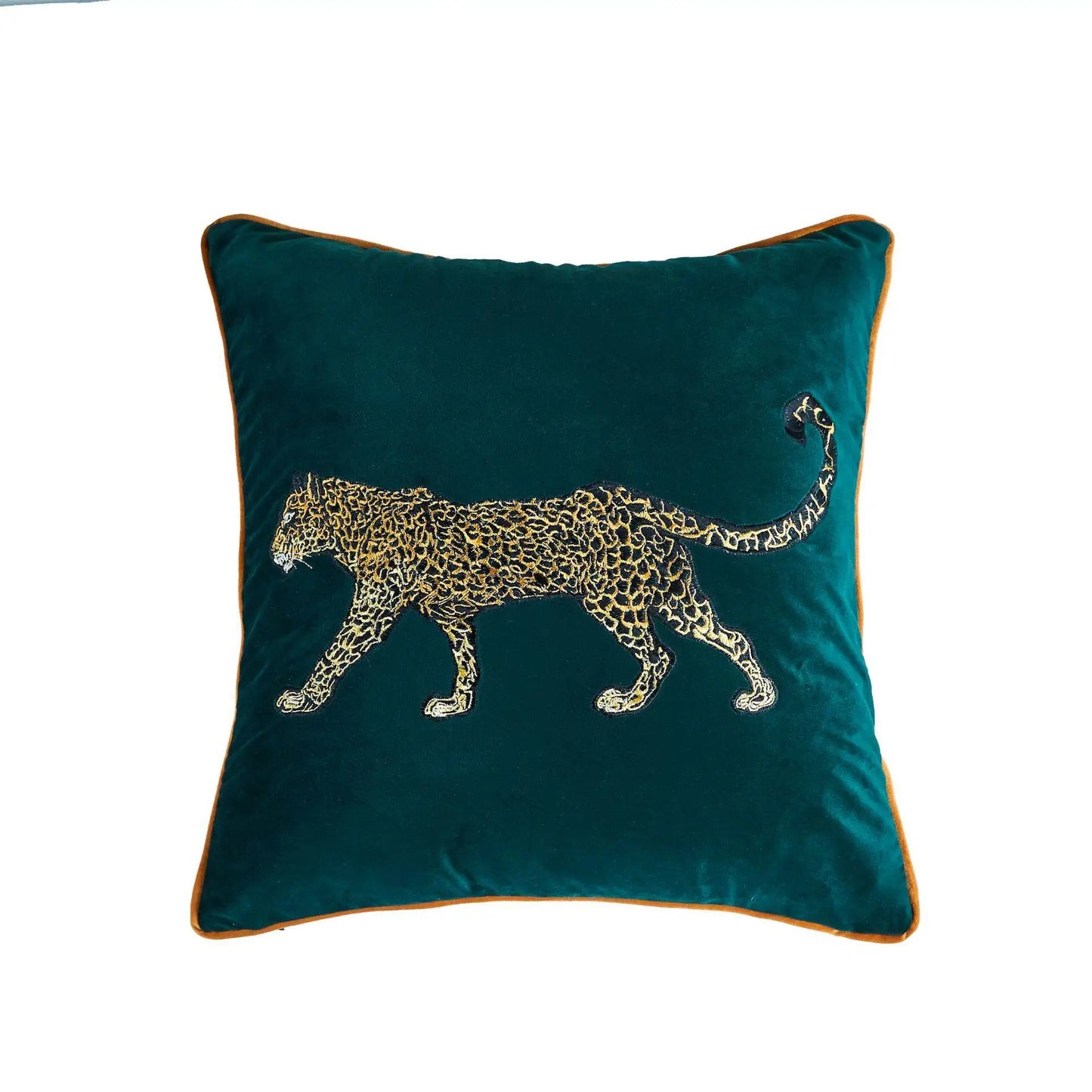Cotton blend embroidered pillowcase with leopard pattern for luxury home.