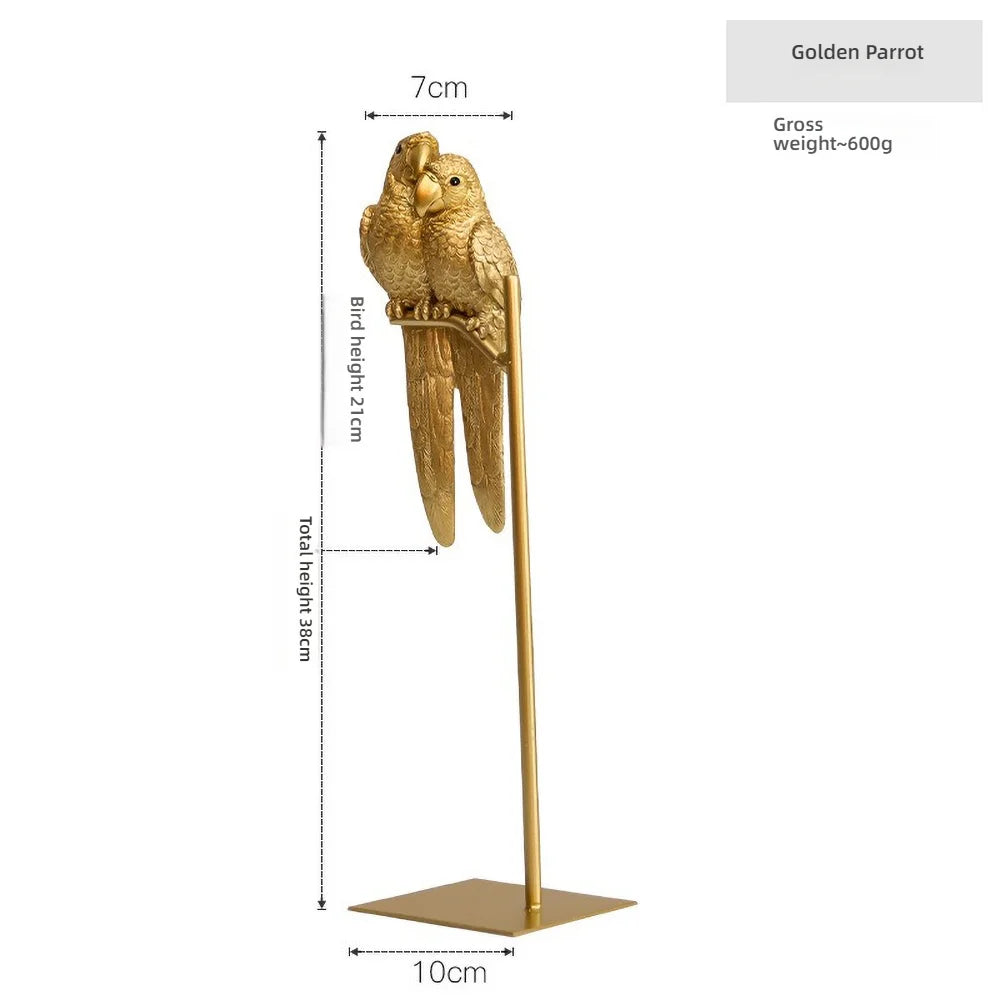 Romantic parrot couple ornament in gold finish.