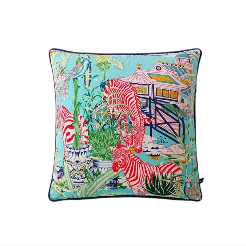 Elegant chinoiserie-themed velvet cushion perfect for U.S. homes.