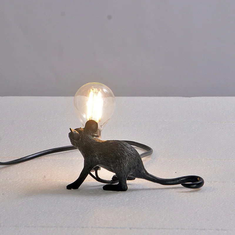 Black resin standing mouse LED table lamp