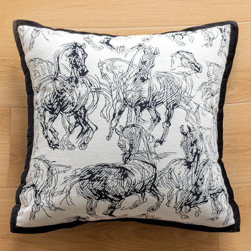 Retro horse sketch decorative throw pillow.