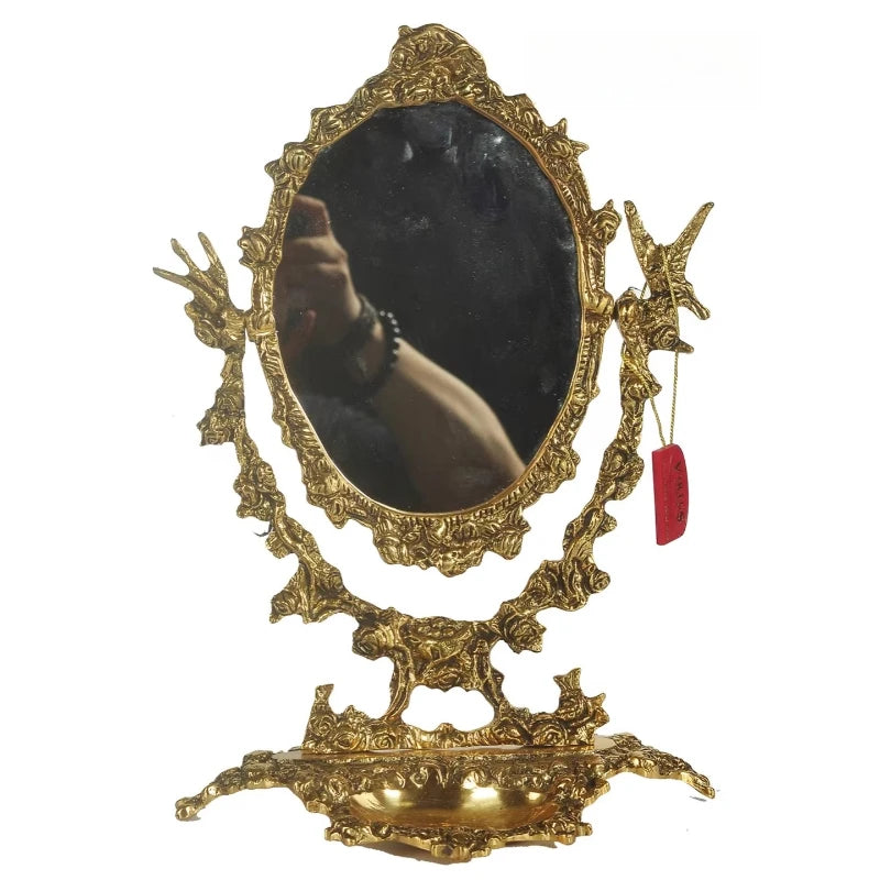 Elegant antique-style mirror for wall or tabletop display.