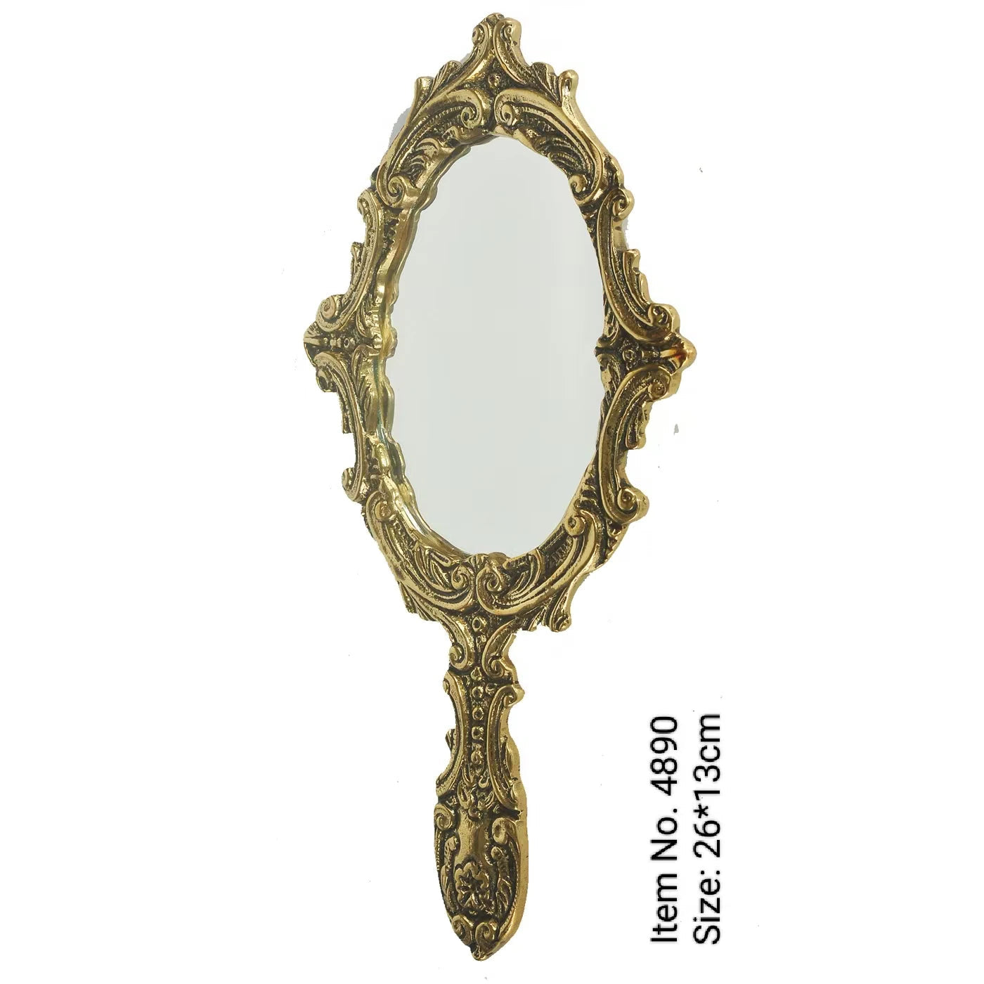 Regal gold oval mirror with Victorian design frame.