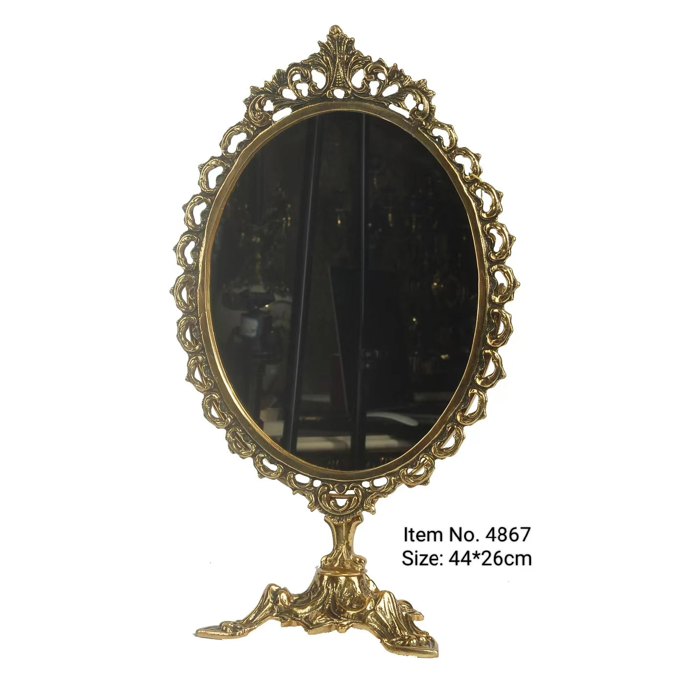 Vintage gold decorative oval mirror for luxury interiors.