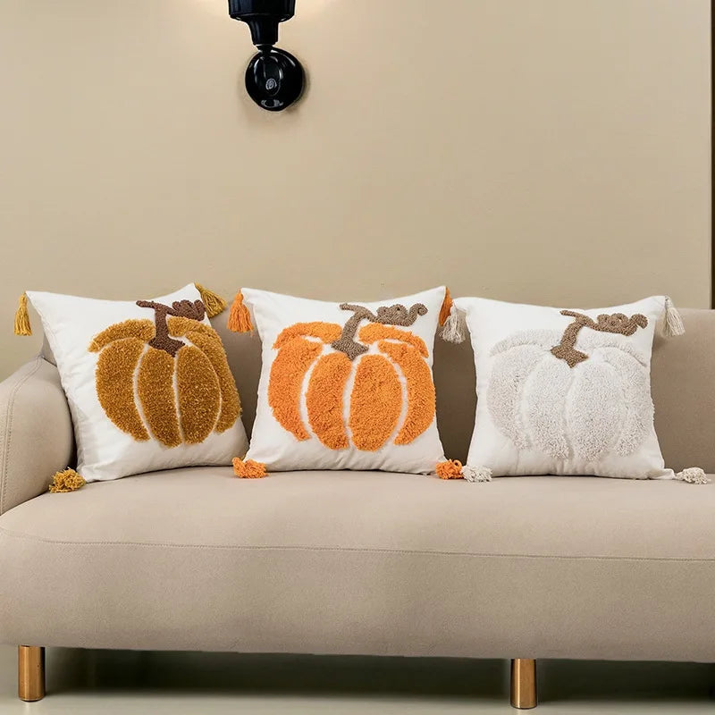 Cozy autumn pumpkin decorative cushion for sofa and bed