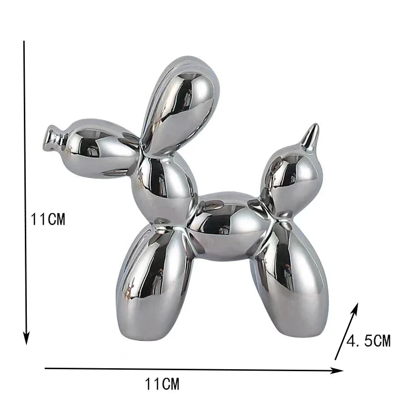 Nordic style balloon dog sculpture in metallic silver finish.