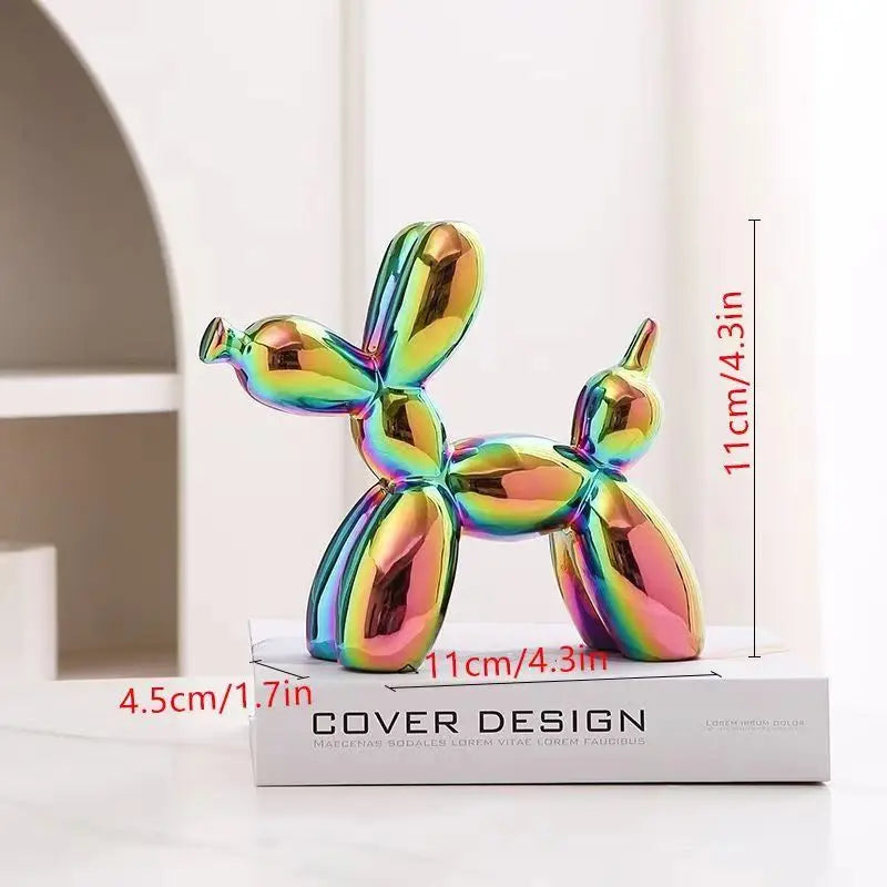 Multicolor balloon dog statue in glossy enamel for bold accent styling.