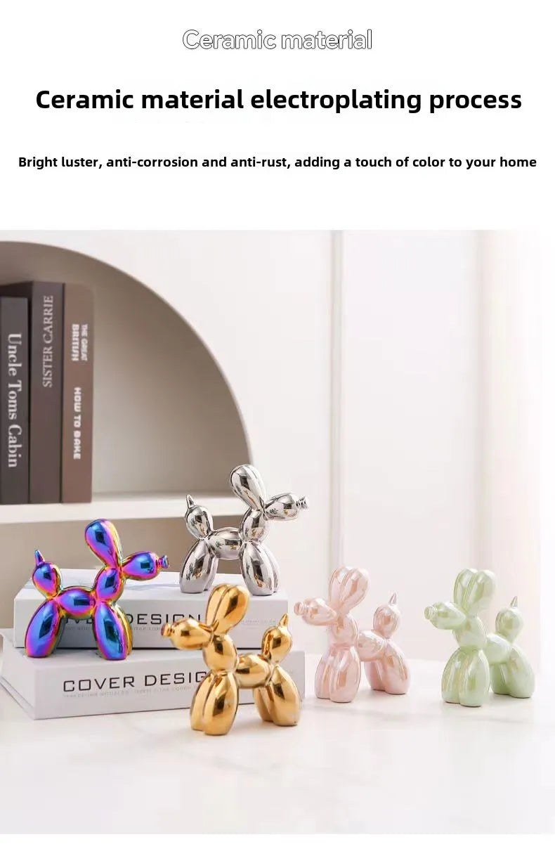 Available in multiple colors, balloon dog ceramic sculpture 11 cm for desk decor.