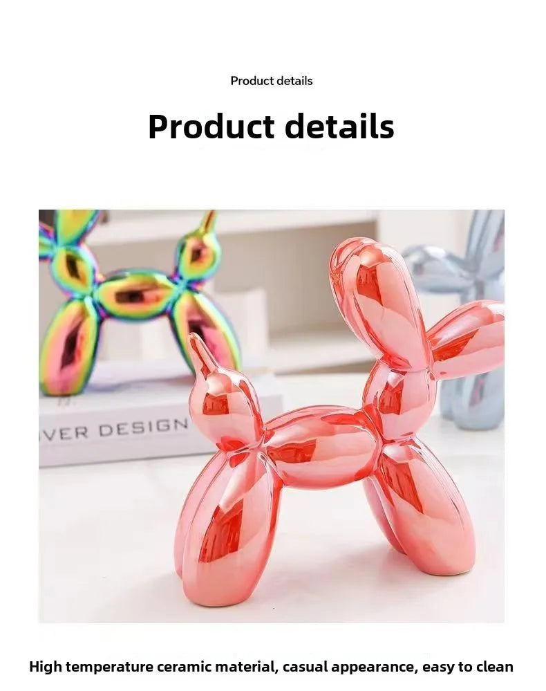 Large balloon dog ceramic figurine 22 cm for console table.
