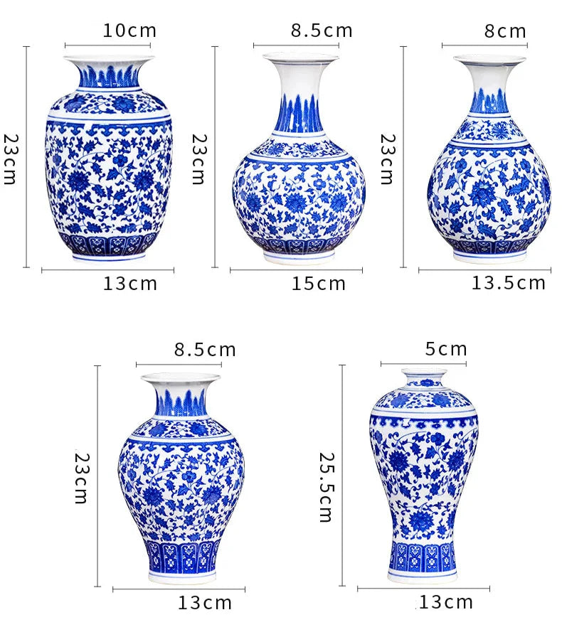 Hand-painted blue floral porcelain vase centerpiece.