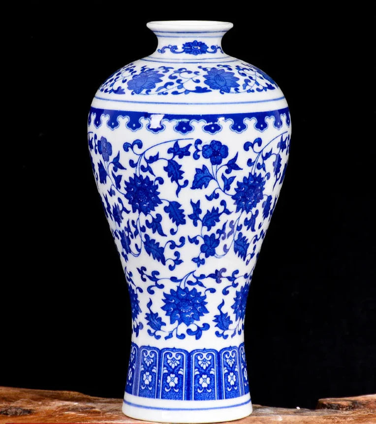 Classic blue and white porcelain flower arrangement vase.