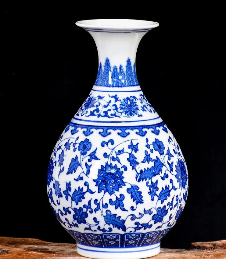 Oriental decorative vase for dining room or living space.