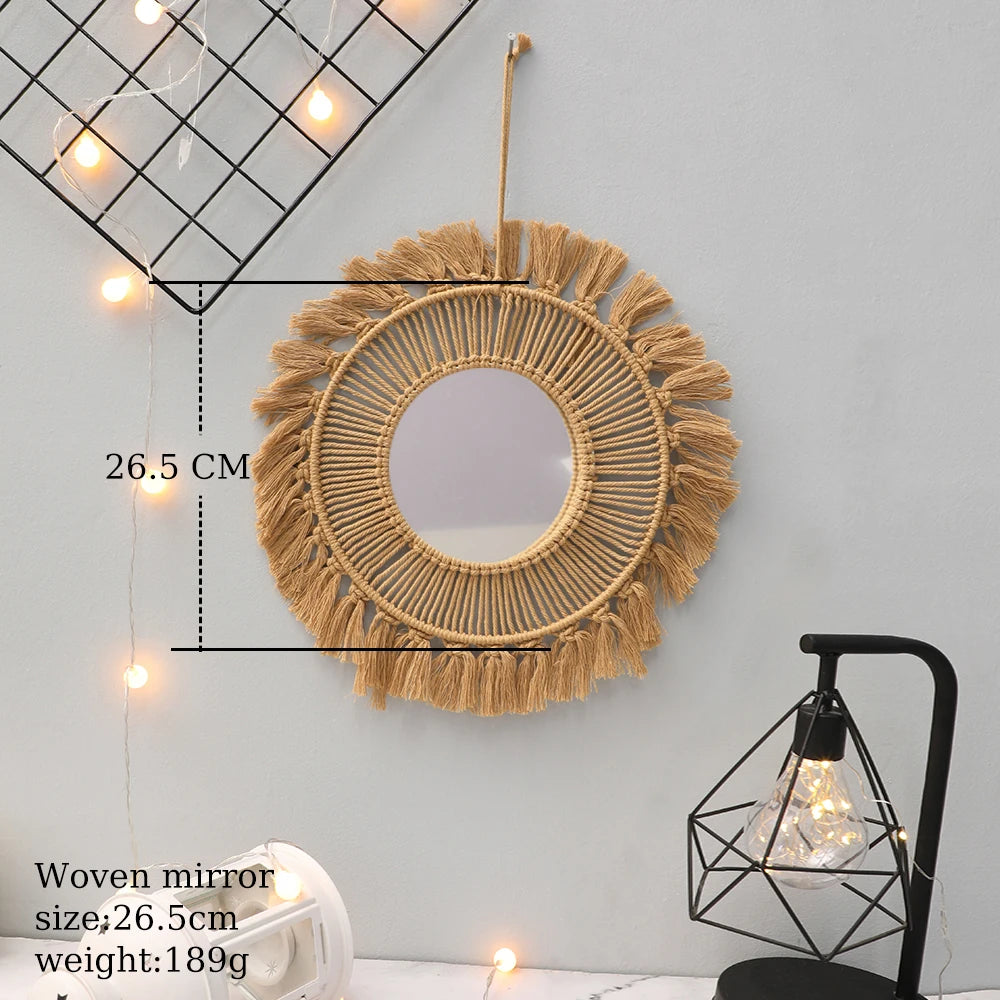 Handmade cotton wall art mirror for rustic home interiors.