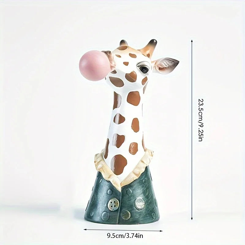 Playful giraffe resin flower holder for tabletop decoration.