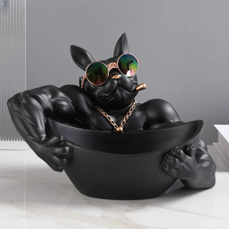Luxury bulldog figurine storage bowl for home decor.