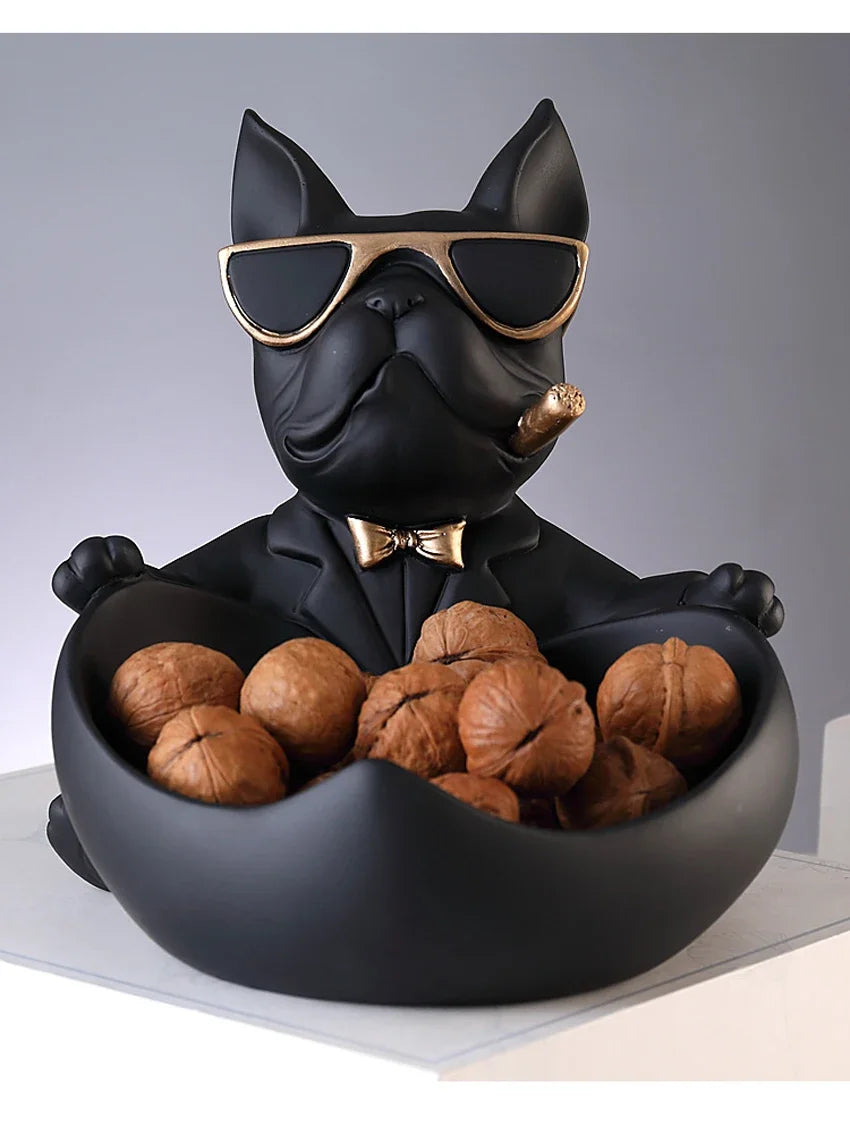 Black resin bulldog organizer with gold cigar detail.