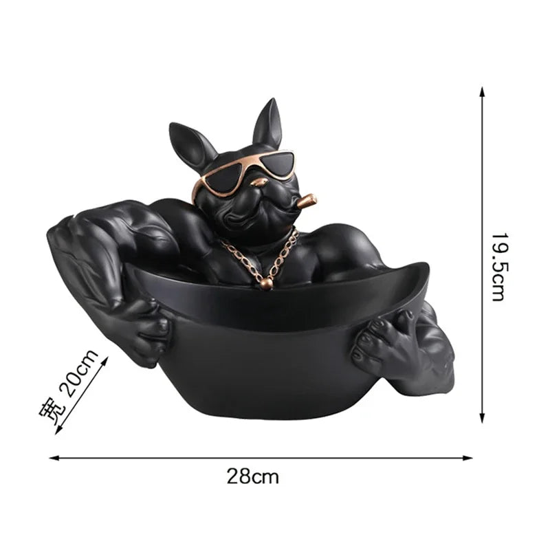 Resin bulldog candy dish with modern design.