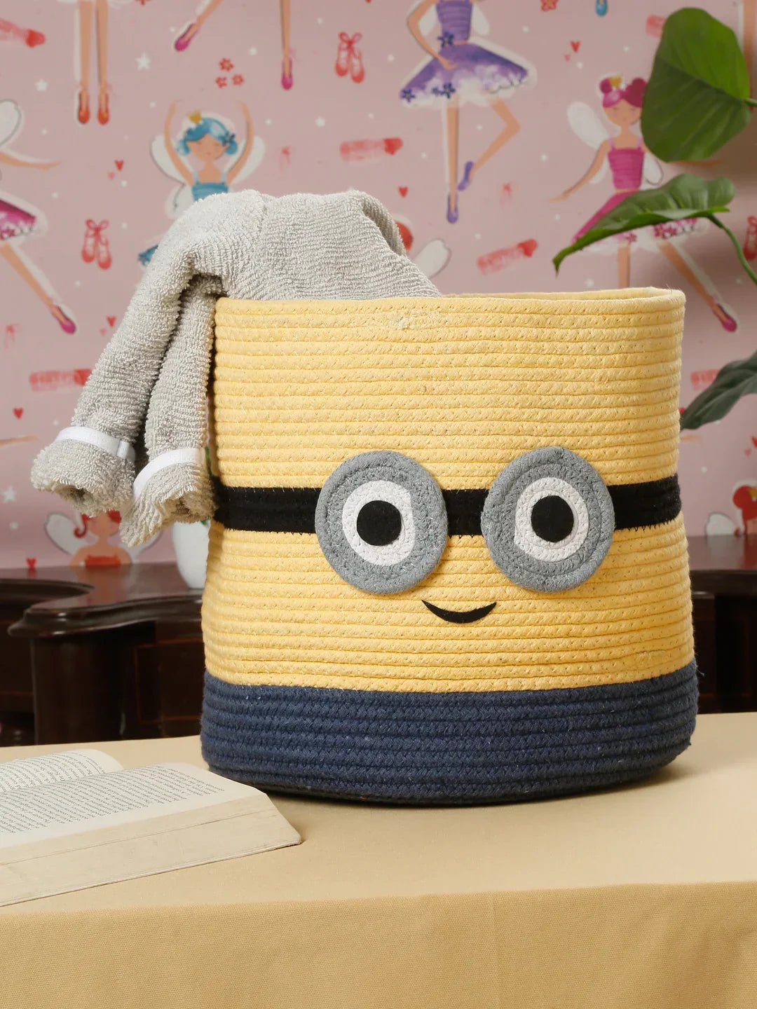 Handwoven jute cotton minion laundry basket