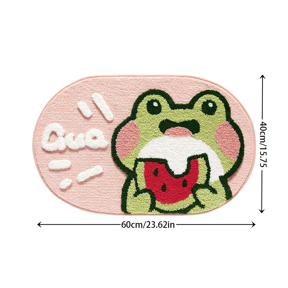 Cute cartoon frog bath rug for kids’ bedroom and entryway.