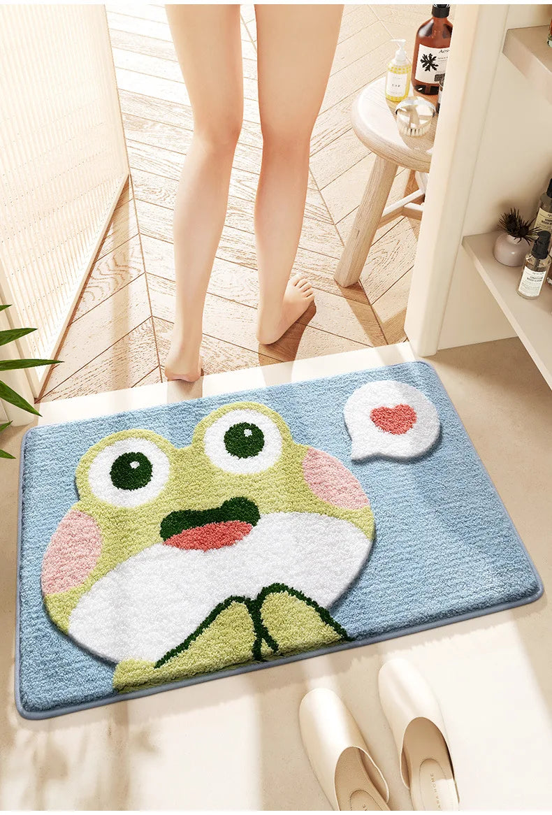 Love Frog bath rug with heart design and waterproof texture.