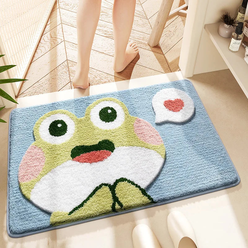 Non-slip frog cartoon floor rug for modern homes.