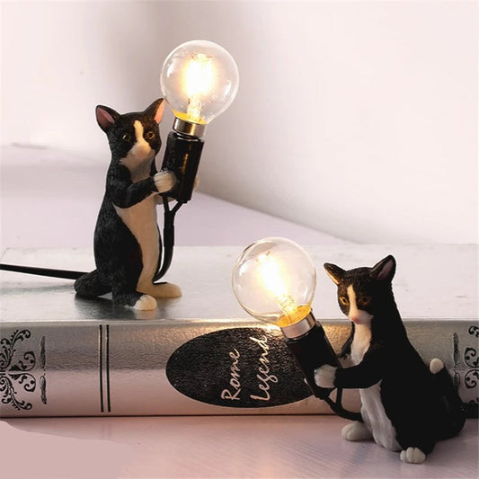 Nordic-style cat lamp with LED warm light bulb.