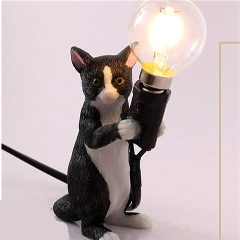 Playful resin cat lamp home decor accessory.