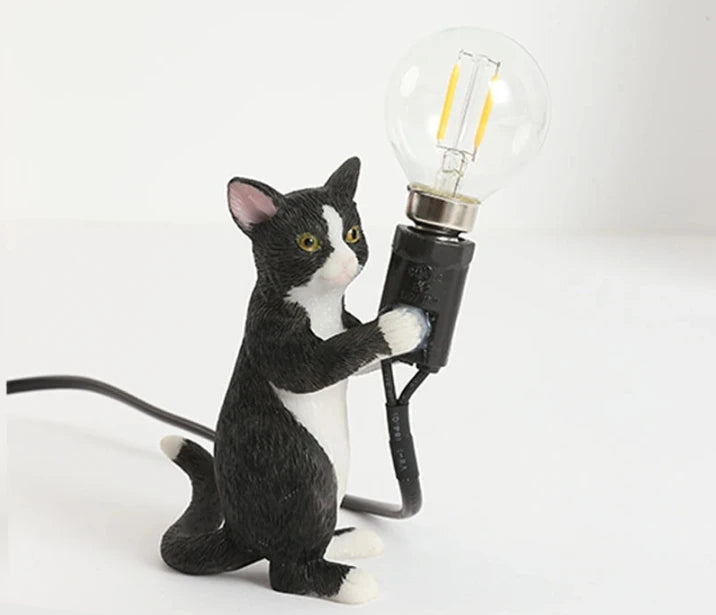 LED resin cat lamp with modern painted finish.