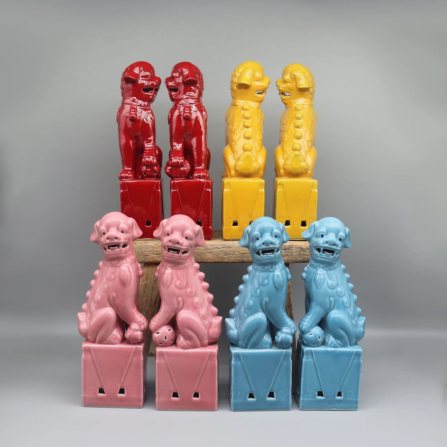 Pair of turquoise ceramic Foo Dogs Chinese guardian lions.