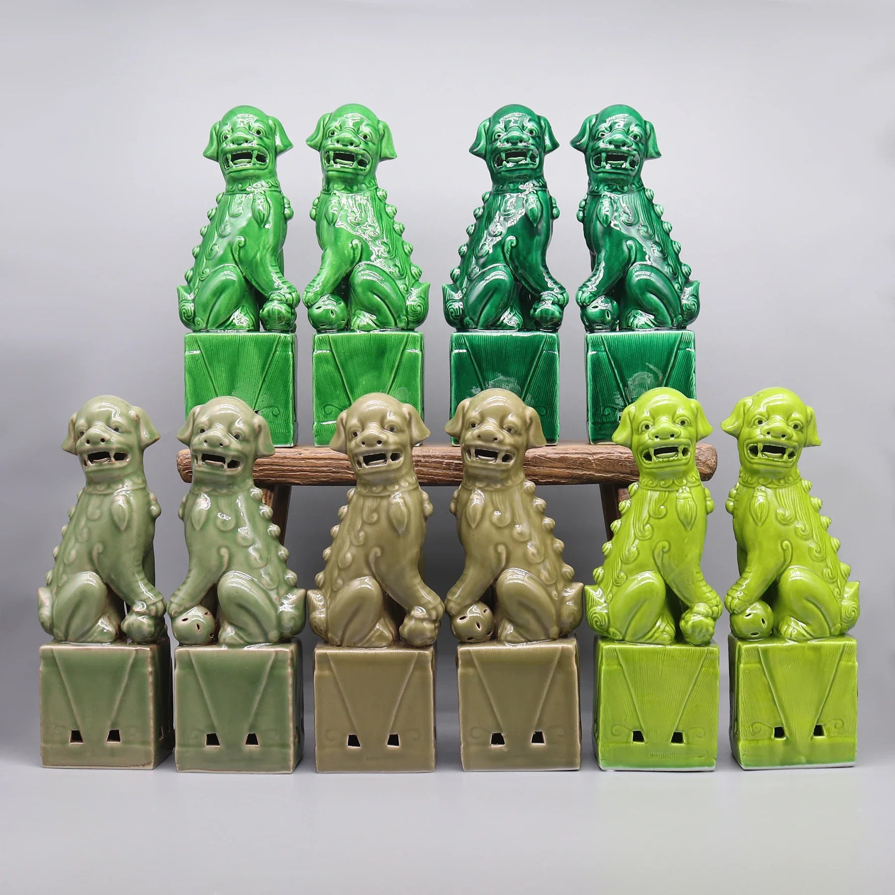 Dark blue Foo Dogs ceramic sculptures for Feng Shui protection.