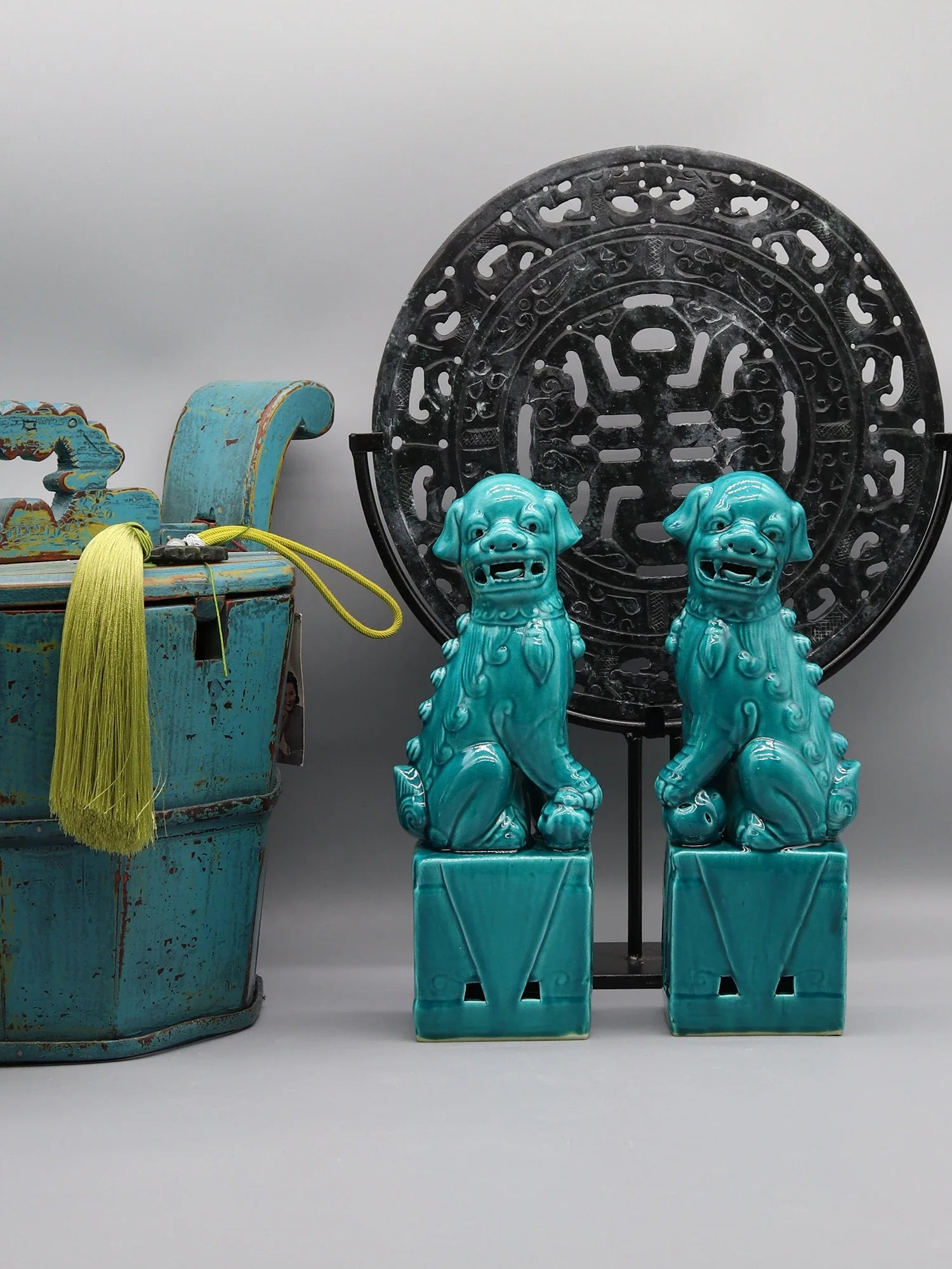 Blue Foo Dogs ceramic sculptures for luxury interiors.
