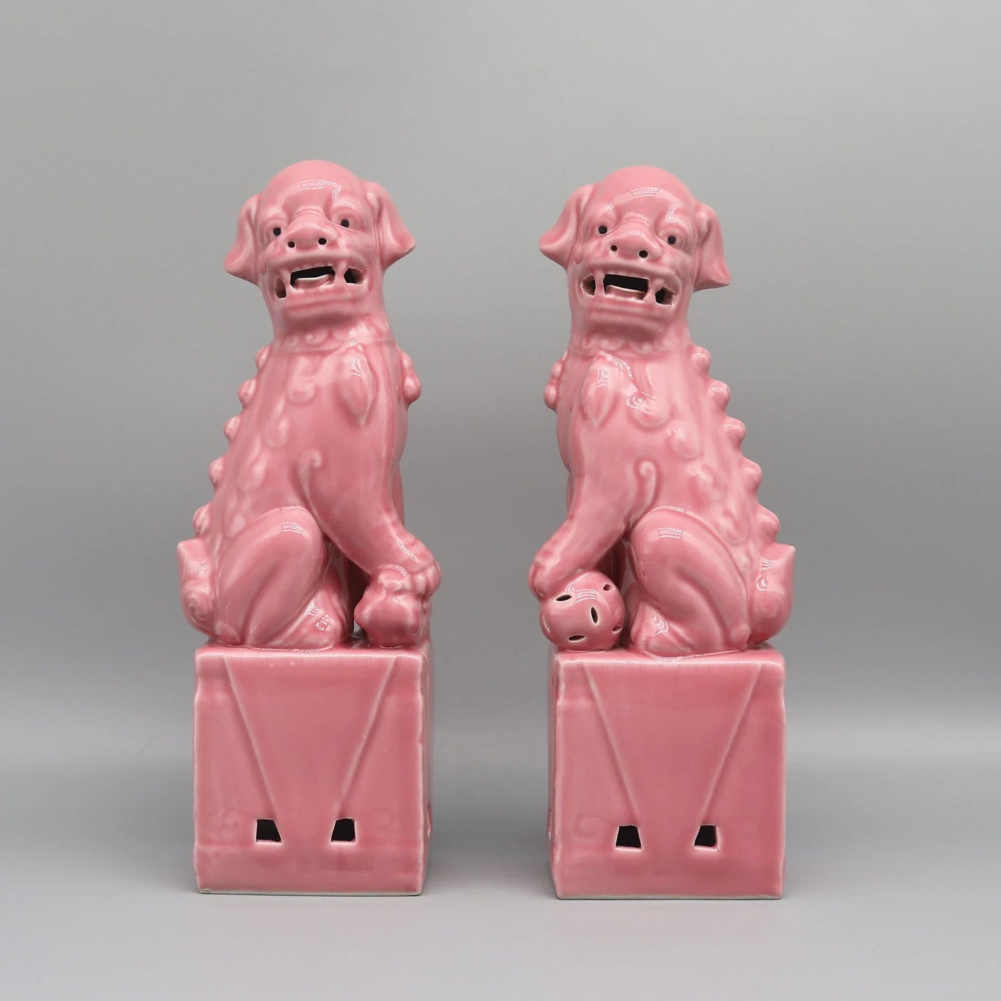 Handcrafted ceramic Foo Dogs guardian lion statues.