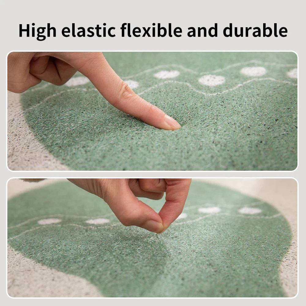 Irregular plant shaped front door mat with adorable animal design.