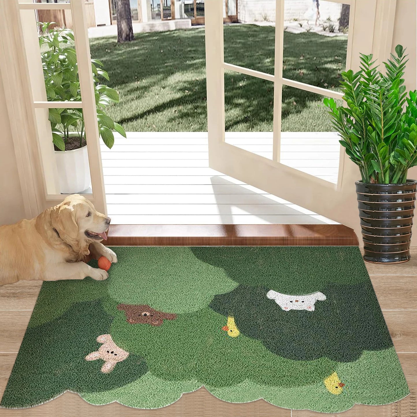 Green bush shaped floor mat for kitchen or balcony.