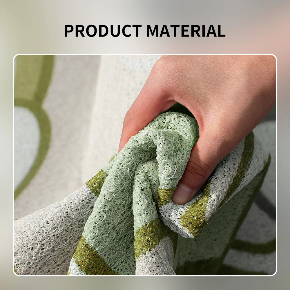 Playful cartoon animal doormat with lush greenery design.