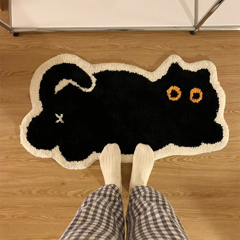 Cute black cat bath mat with soft microfiber for bathroom decor.