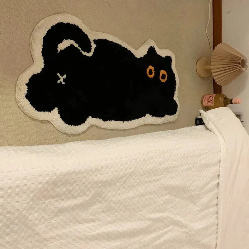 Microfiber black cat bath mat for floor protection and comfort.