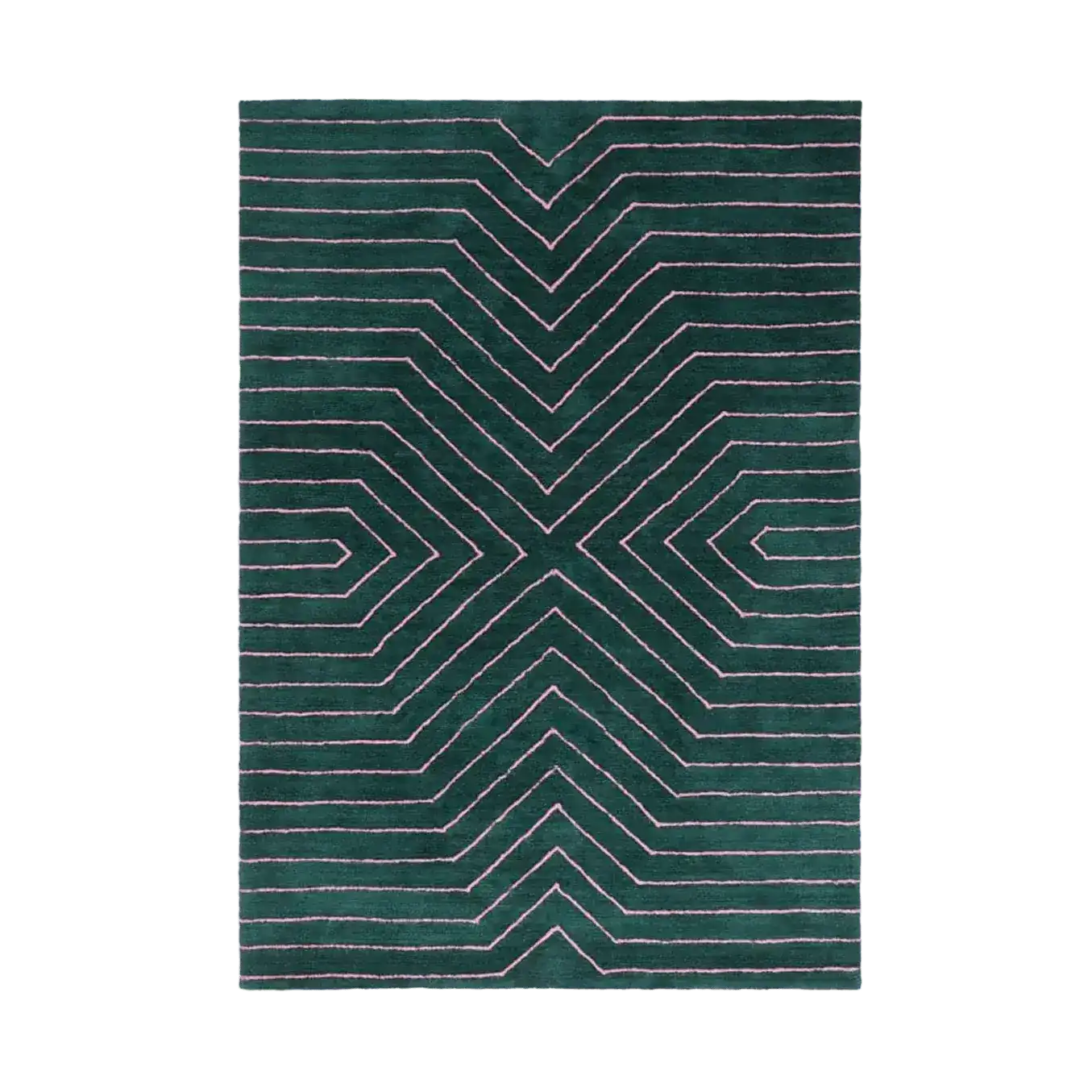 Elegant dark teal geometric hand-tufted wool area rug, perfect for a stylish bedroom or enhancing large living room spaces. This living room rug, sized 8x10, features a striking pattern that adds a modern touch to any decor.