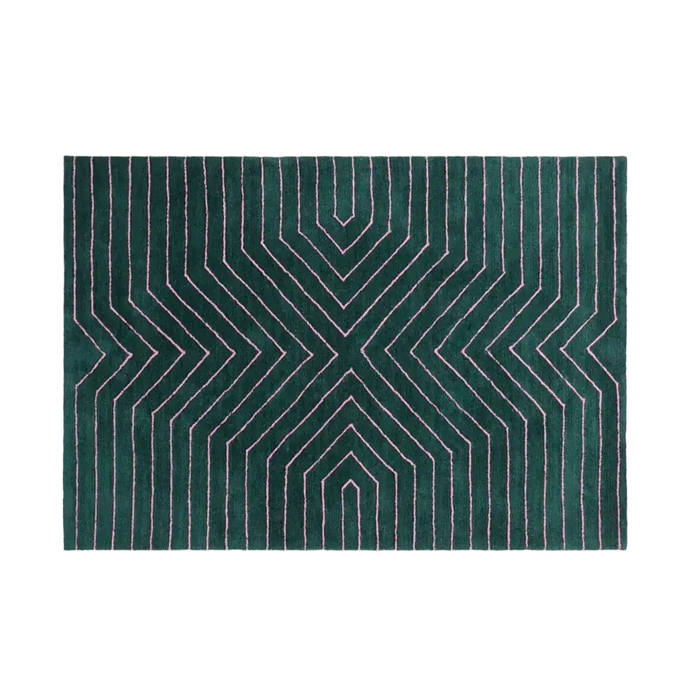 Top view of a dark teal geometric hand tufted wool area rug, perfect for a bedroom or large living room. The elegant 8x10 design features intricate patterns that add a sophisticated touch to any living room decor.