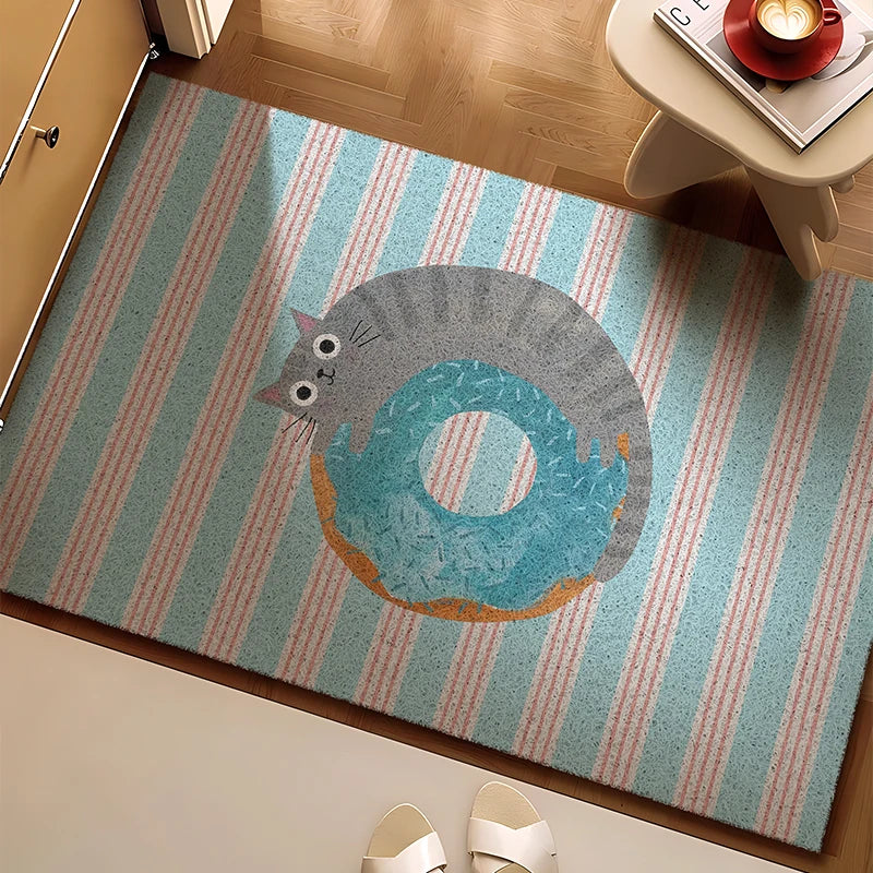 Blue donut animal inspired pattern anti-slip entrance rug.