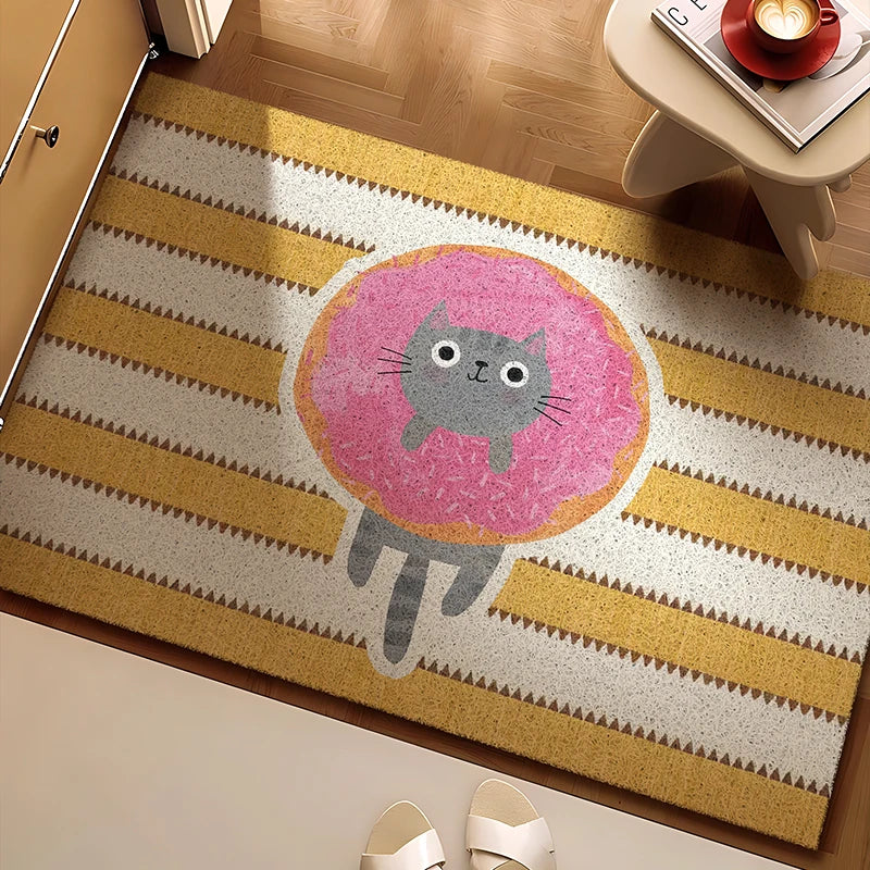 Cat donut design floor mat for home decor.
