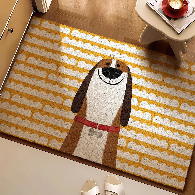 Cute dog-themed door mat for foyer or hallway.