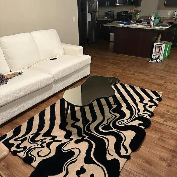 Modern hand-tufted wool rug featuring artistic stripe pattern for living rooms.