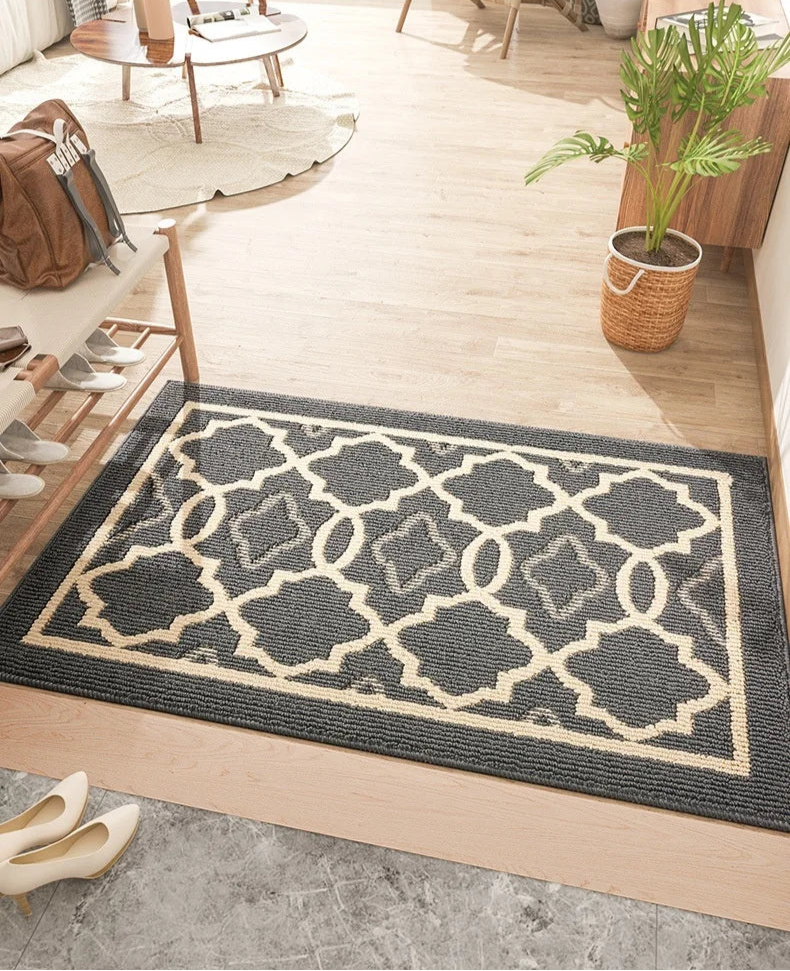 Classic outdoor door mat with elegant geometric design.