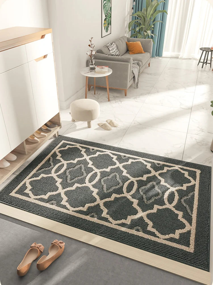 Elegant modern entryway mat in neutral tones.