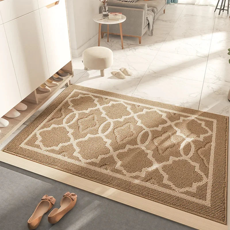 Easy-clean European-style rug for kitchen area.