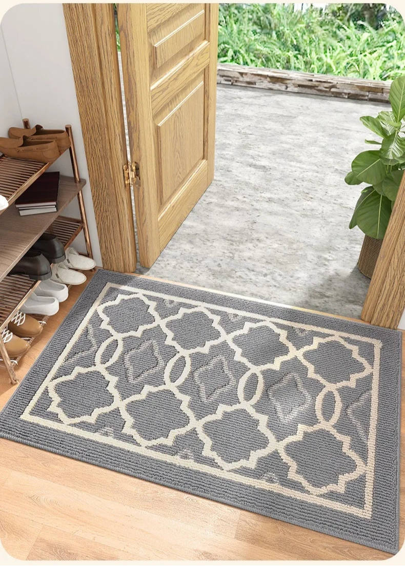 European style geometric pattern door mat in light gray.