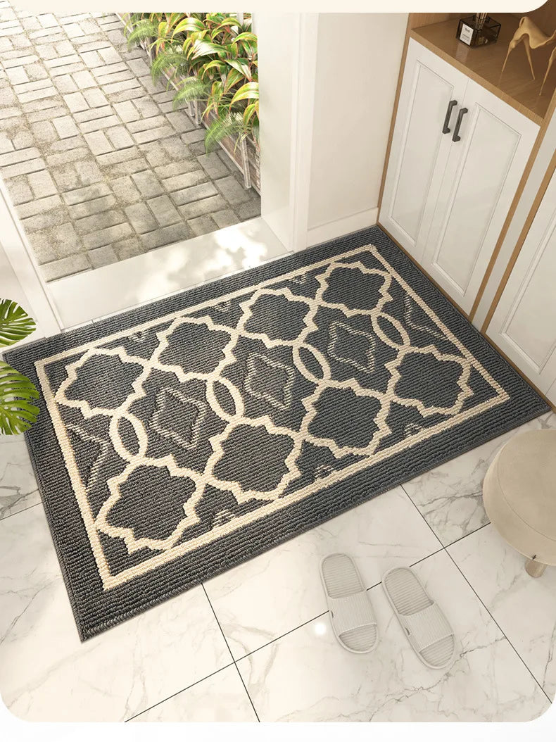 Dust-resistant front door mat in dark gray.