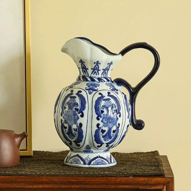 Exquisite blue and white ceramic vase with antique porcelain design.